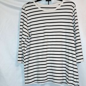 Lands' End Women's Black and White Striped Long Sleeve Top Women's Large #114